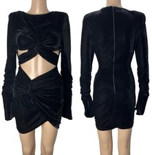 Pretty Little Thing Velvet Twisted Cutout Ruched Sleeve Bodycon Mini Dress Size4