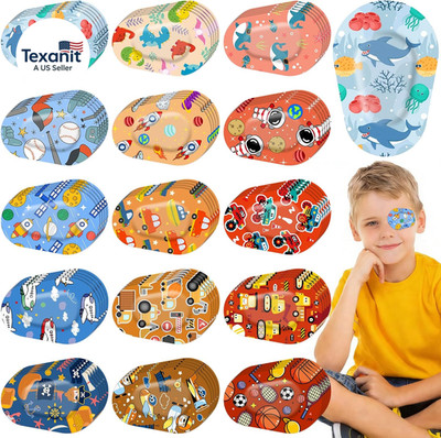 75 Pcs Adhesive Eye Patches for Kids Boys, 15 Cute Styles, 3 X 2 Inch Latex Free