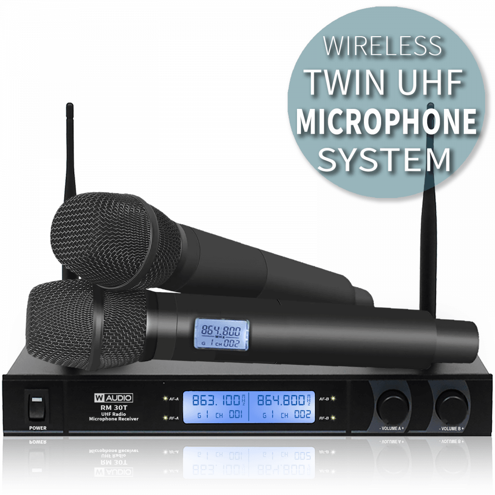 RM30T UHF Wireless Radio Microphone System Twin Hand Held Mics DJ Disco Cased