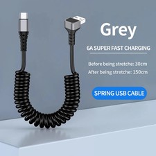 Coiled USB A to USB C Cable for Car,90 Degree Right Angle,Retractable Spring,Typ