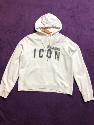 DSQUARED2 ICON White Distressed Faded Crashed Hoodie Big Logo Damen Gr.M
