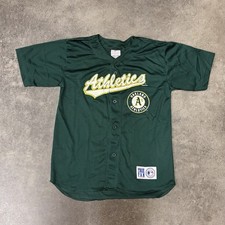 Vintage 90s True Fan Oakland Athletics Youth XL Green Yellow Baseball Jersey