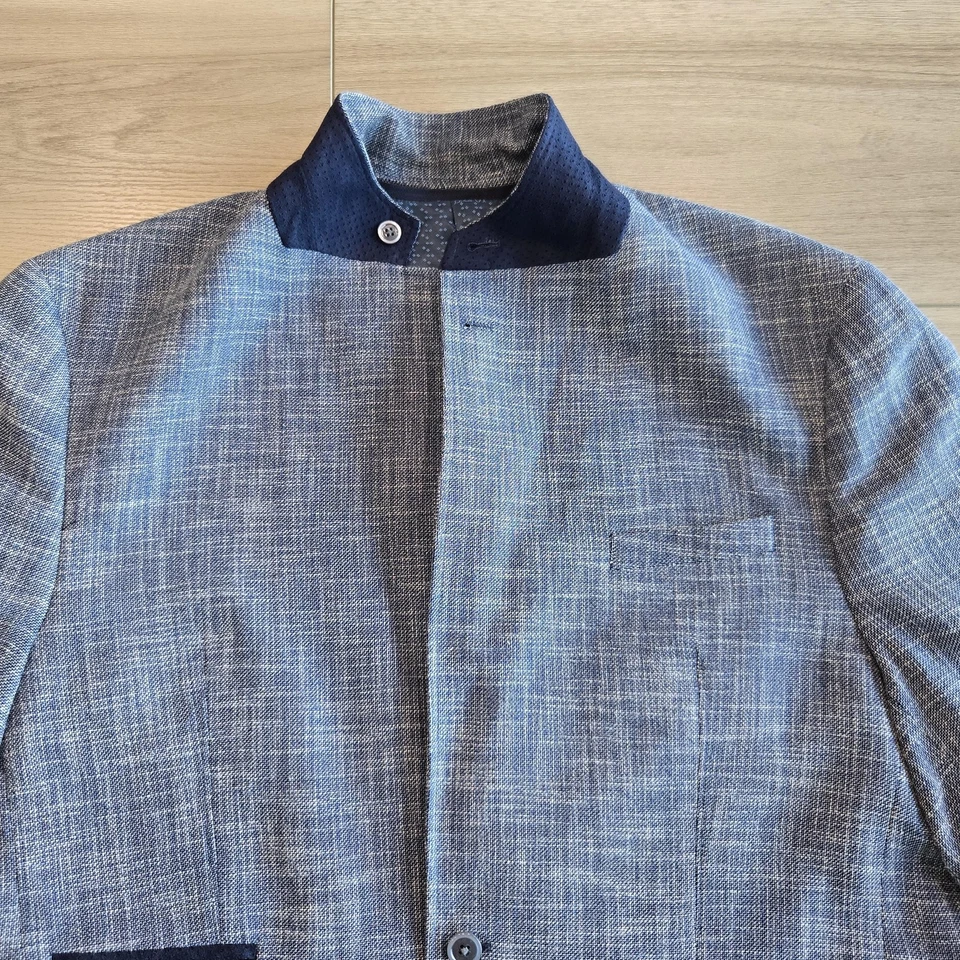 Abrigo Blazer Deportivo Robert Graham Para Hombre 48R Azul Gris Ajuste A Medida Lino Mezcla Lana Foto 2 de 4