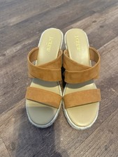 J Crew Factory Espedrille Wedges Slides 7.5 Brown Cognac High Heel Sandals