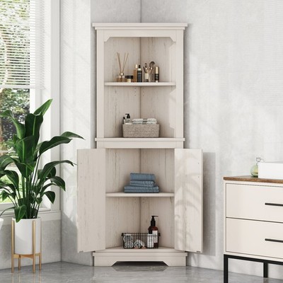 Tall Corner Cabinet with Doors for living room, bathroom,Dining Room or Kitchen