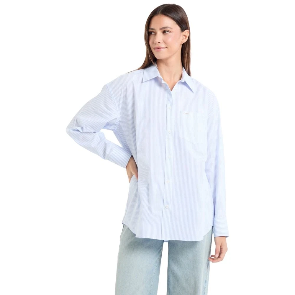GIlet cache-coeur bleu rayé gris lurex, manches bouffantes