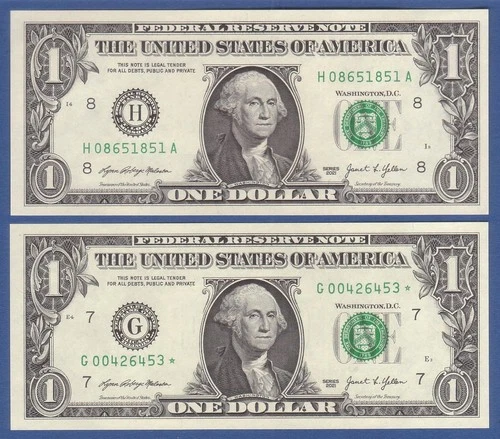 USA 1 Dollar + 1 Dollar STAR 2021 UNC P.549