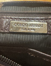Giorgio Armani Leather Shoulder Bag Brown Zipper Logo Accent Crescent Shape
