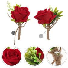 2 Pcs Artificial Rose Boutonnieres Wedding Corsages Groom Bride Accessories