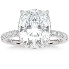 Certified 4.50Ct Cushion Diamond Engagement Ring Hidden Halo 14k Lab Grown