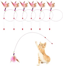 6 Pack Cat Feather Toy, Interactive Pet Kitten Chaser Teaser Wire Wand pink 