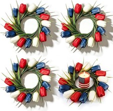 4 PCS 4th of July Candle Rings Wreaths Patriotic Tulip Silk Memorial Day America