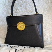 VALENTINO GARAVANI Handbag Leather Black Authentic From Japan