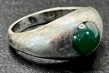 Vintage VARGUS Mfg Co Green Cabochon Gemstone Sterling Silver Ring Size 8 GREAT