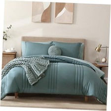 Queen Comforter Set - 7 Pieces Dark Green 7Piece-Queen 90  X90'' Blue Green