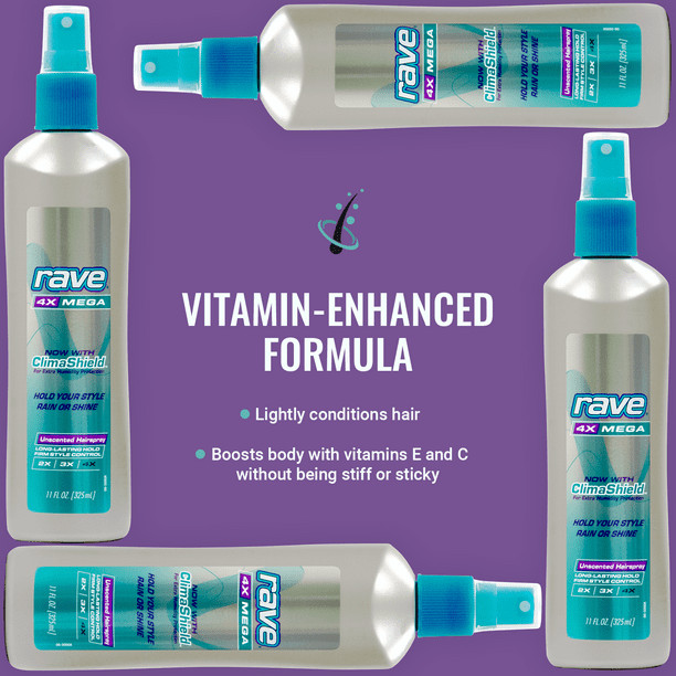 rare 4x mega unscented hairspray with climashield 11.0 floz
