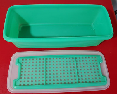 Vintage Tupperware #782-7 Jadeite Green Celery Vegetable Keeper 3 Piece Set