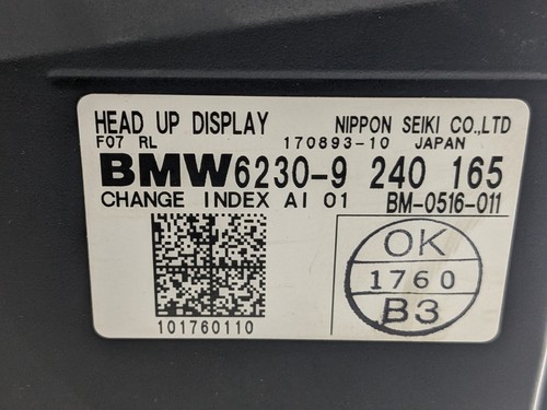 BMW 5 SERIES GT F07 HEAD UP DISPLAY SCREEN HUD 2011 9240165 - Picture 8 of 9