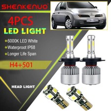 For Nissan Micra K11 1.0- Super White Xenon LED High/Low/Side Headlight Bulb Set