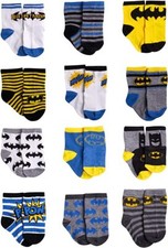 DC Comics Batman 12 Pair Socks Set, Baby Boys Ages 0-24 Months