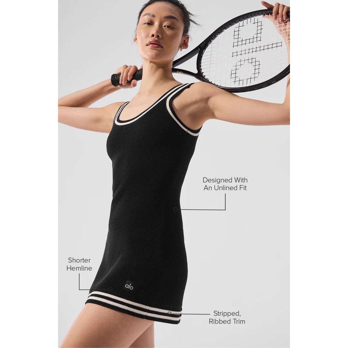 Alo Yoga Tennis Club Sweater Knit Dress Black/Ivory XS | eBay
