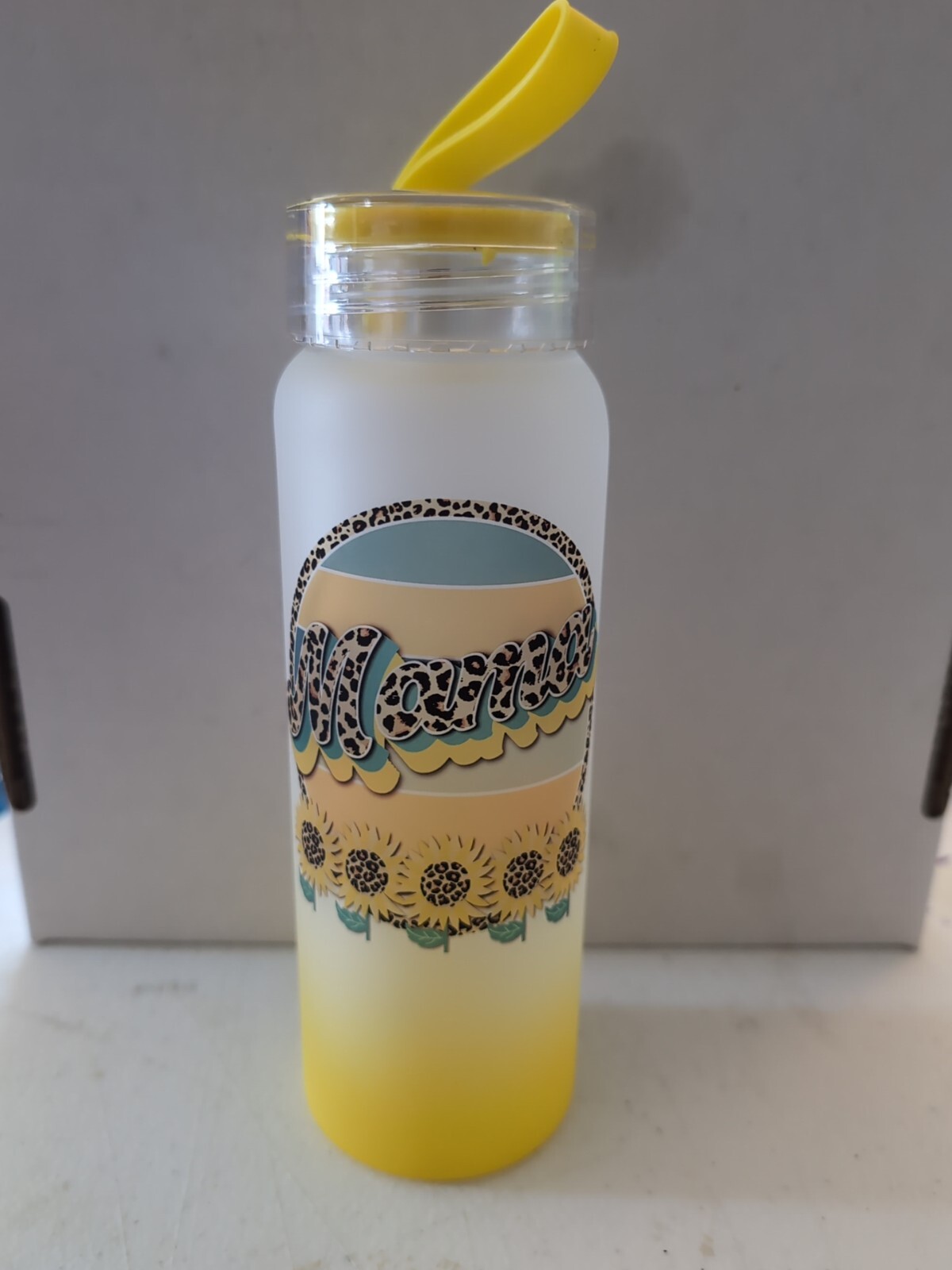 16 Oz Glass Water Bottle With Plastic Screw On Lid Sunflower