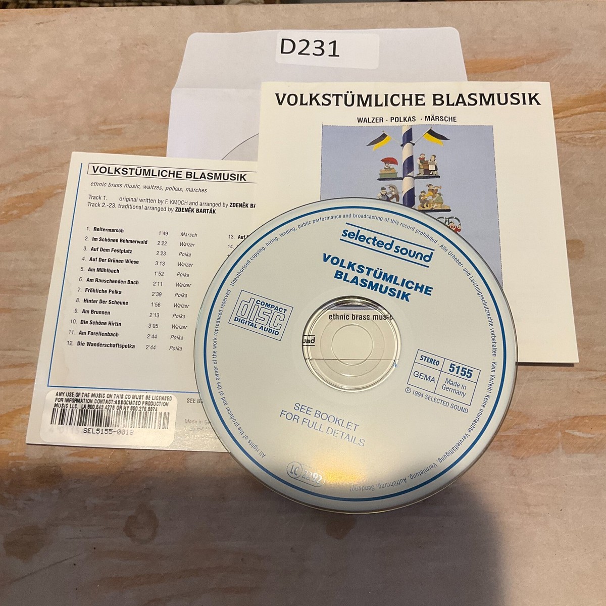 VOLKSTUMLICHE BLASKMUSIK IMPOPRT CD No Case No Tracking #D231 | eBay