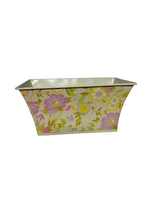 Yellow Spring Floral Decorative Metal Tin Planter Plant Display Centerpiece