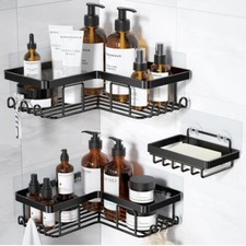 Corner Adhesive Shower Caddy, with Soap Holder and 12 Hooks, Rustproof Stainless