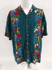 PARADISE FOUND Colorful Parrots MAGNUM PI Hawaiian Shirt Size Large