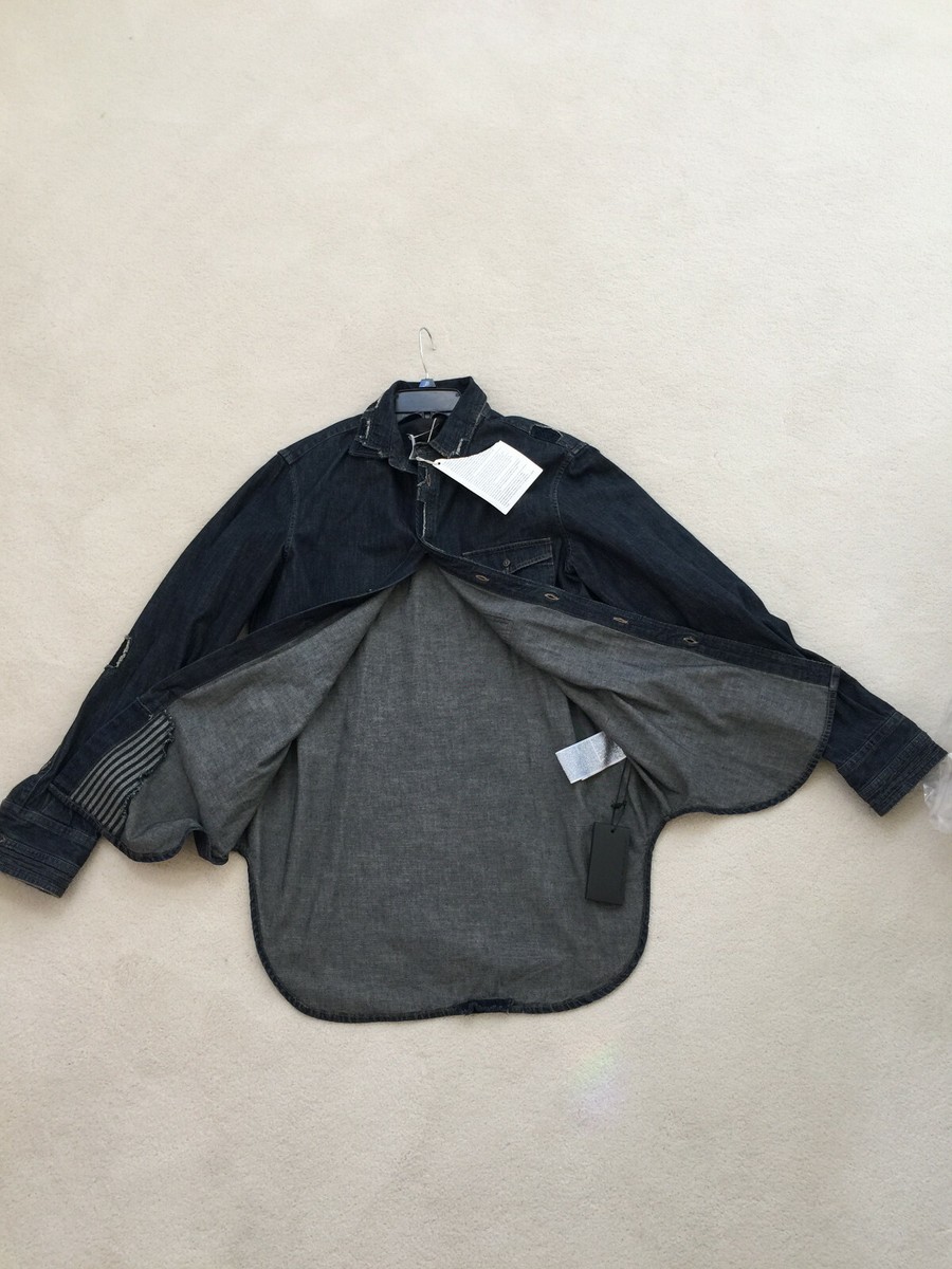 DIESEL Black Gold ITALY Mens Denim Shirt Sz 48 Deep Blue Patch 