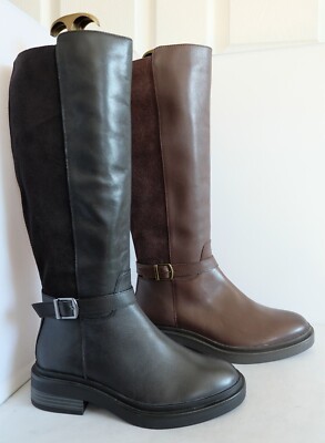 Ex M&S WIDE FIT Leather Suede STRETCH ZIP Knee High RIDING Boots