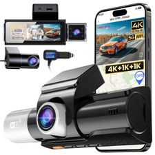 4K 3-Channel Dash Cam Front Rear Inside Dash Camera 5G WiFiGPS Night Vision