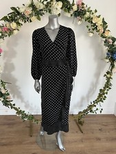 Influence Dress Size 8 Black Mixed Spot Polka Dot Print Midi Wrap Dress NEW LR45