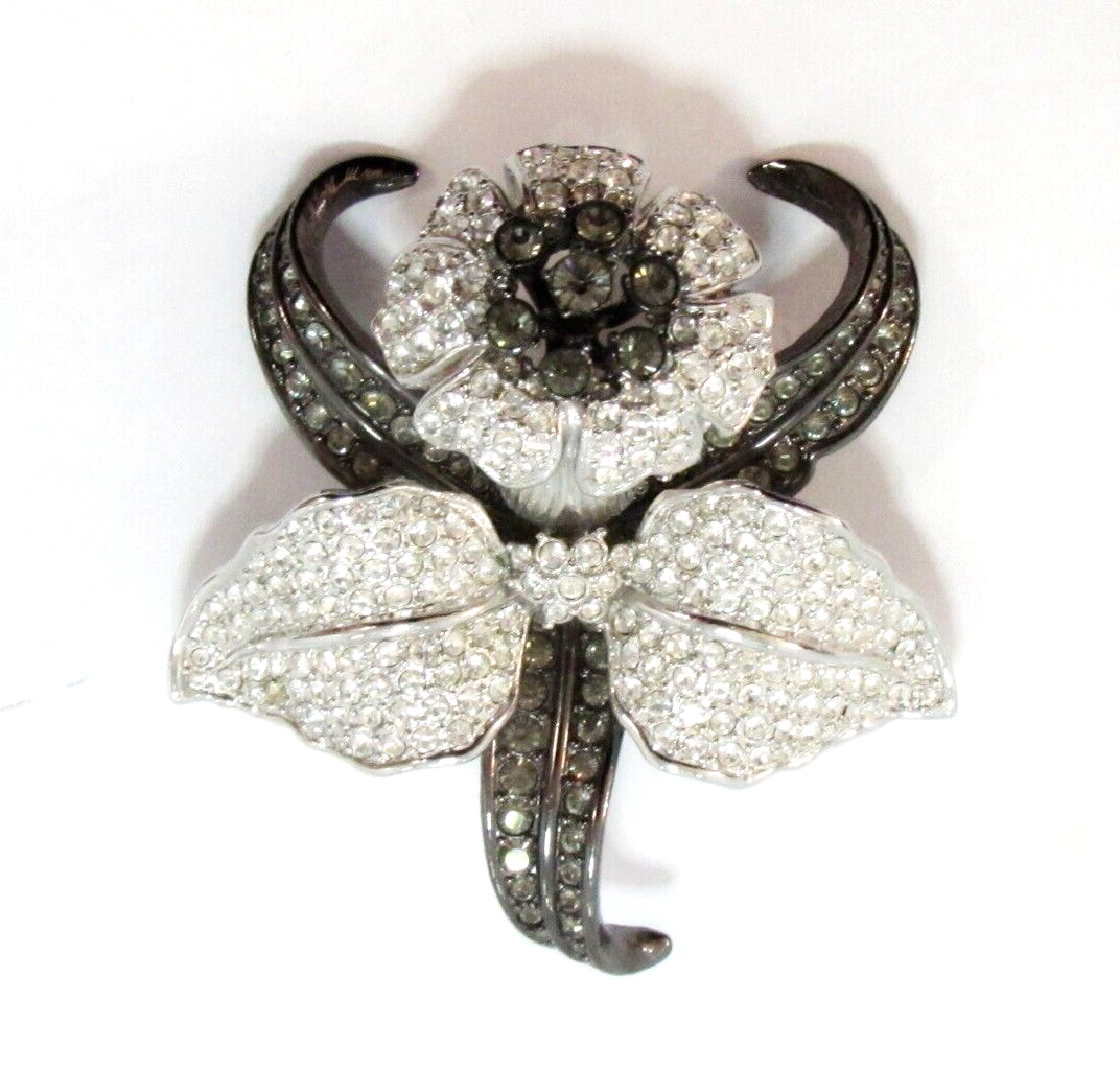 Nolan Miller Glamour Collection Smoke Ice Rhinestone Orchid Flower Brooch  QVC