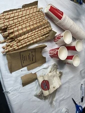1980’s, Coke / Diet Coke, "Un-Used" Wax Paper Cups Lot Of 60 (Vintage) + Straws