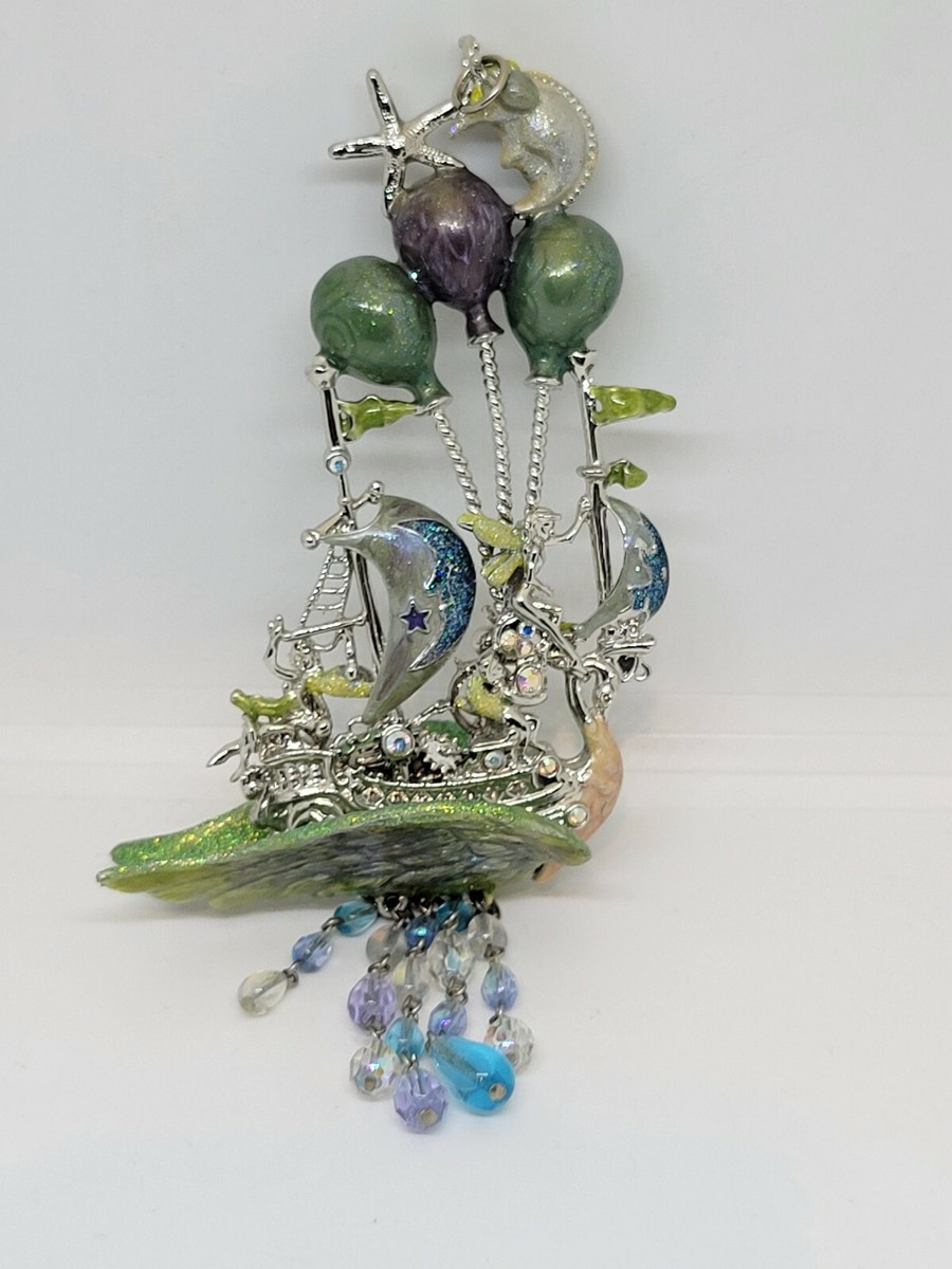 KIRKS FOLLY Ship of Dreams Charmer Ornament Silver Tone Enamel