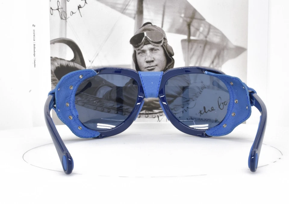 Gafas de sol MONCLER azules cuero genuino escudo esquí trekking senderismo 90/90D 3P Foto 4 de 4