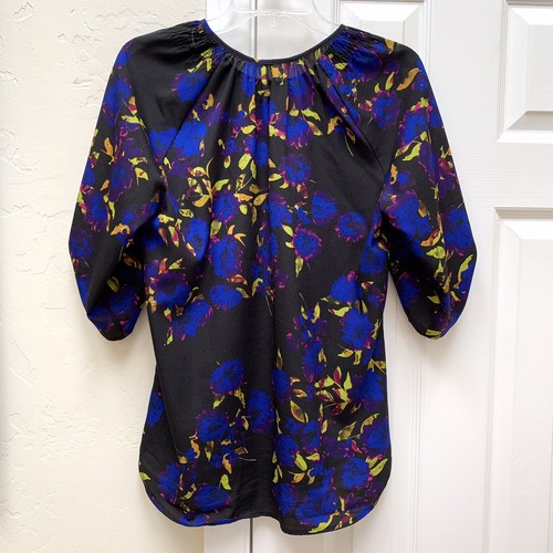 Yumi Kim Joey Abstract Floral Peasant Boho Tie Front Blouse Neon Goth Bloomcore - Bild 2 von 12
