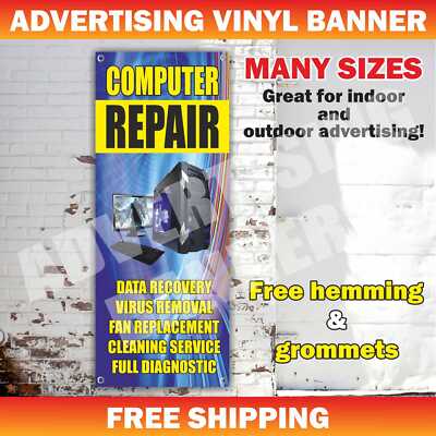 COMPUTER REPAIR Advertising Banner Vinyl Mesh Sign service diagnostics phone fix