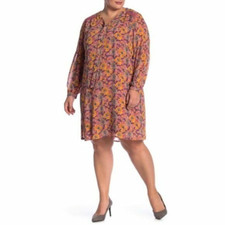 Daniel Rainn Womens Pink Floral Chiffon Long Sleeve Shift Dress Plus Size 1X New