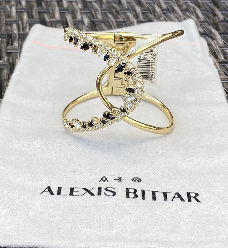 Brazalete con bisagra 100 % auténtico Alexis Bittar negro/cristales transparentes $345