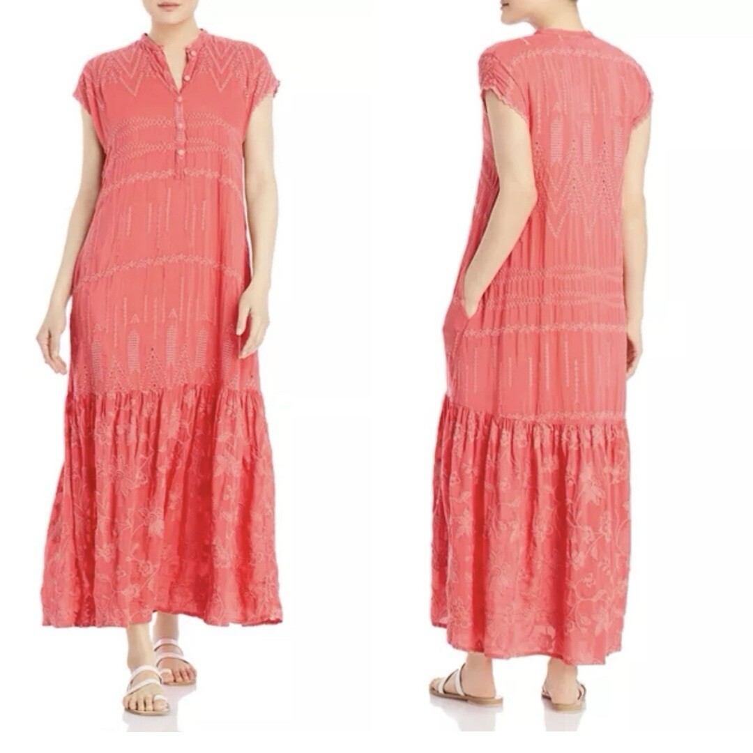 NWT Johnny Was Aria Paityn Embroidered Maxi Dress | Passion Fruit| Womens Sz XS NWT Johnny Was Aria Paityn Embroidered Maxi Dress | Passion Fruit| Womens Sz XS