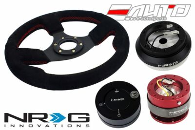 NRG 320 Race Suede Steering Wheel Red/130 Hub/2.0 Red Quick Release/Lock Matt