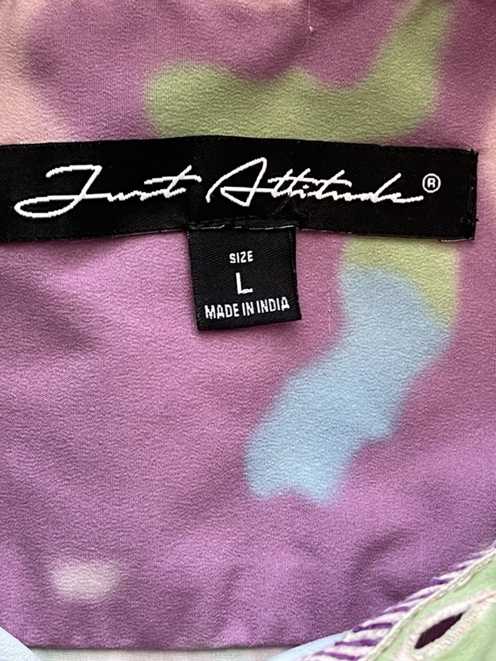 JUST ATTITUDE SS button shirt men size Large bright multicolor camo style print - Image 4 of 4