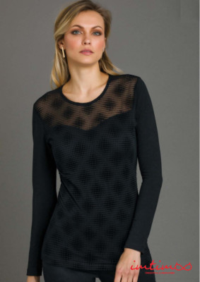 JADEA Damen Shirt 4290 Langarm mit Tüll und Spitze UNTERJACKE A/I 23/24