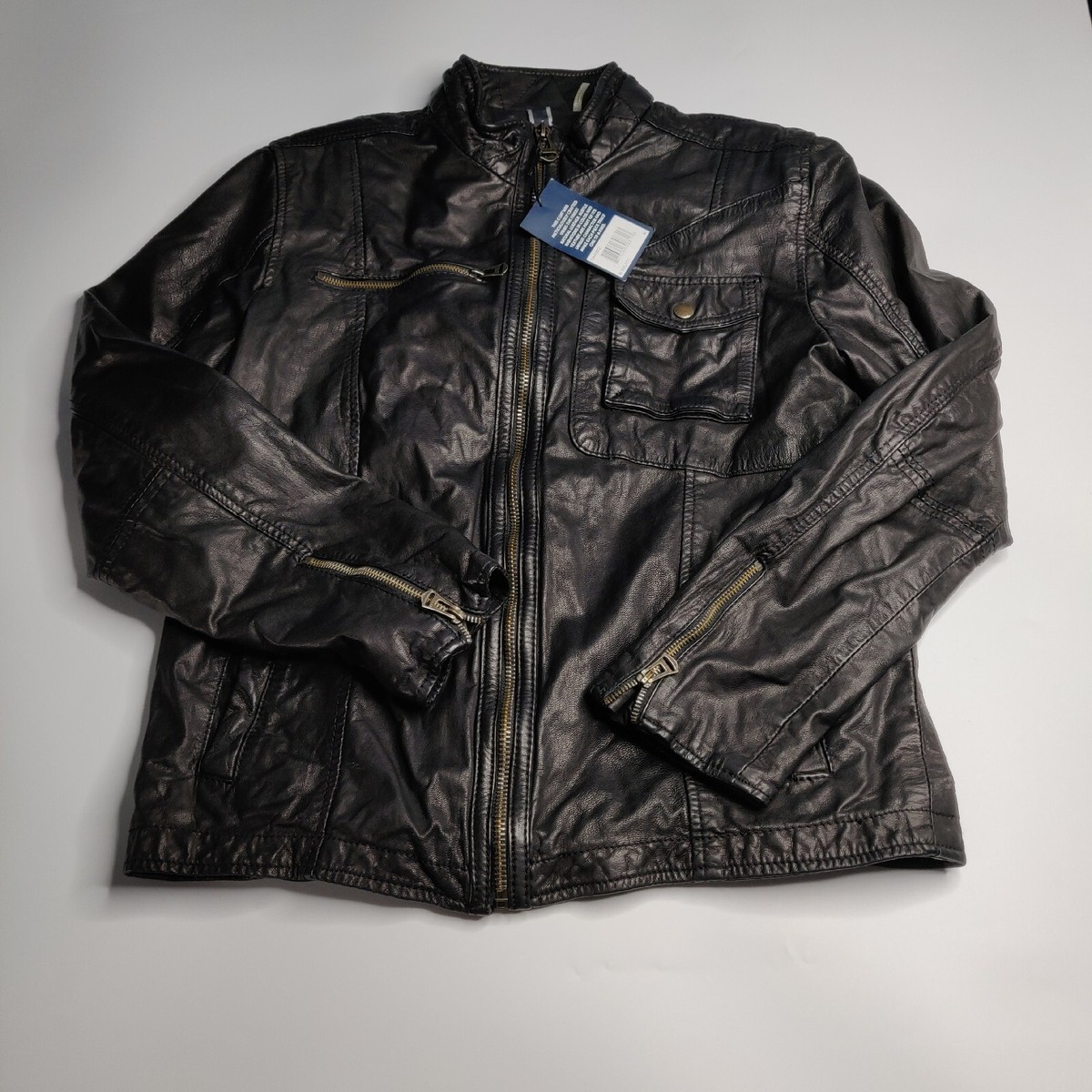 NWT Cole Haan Black Leather Cafe Moto Racer Jacket Sz M | eBay
