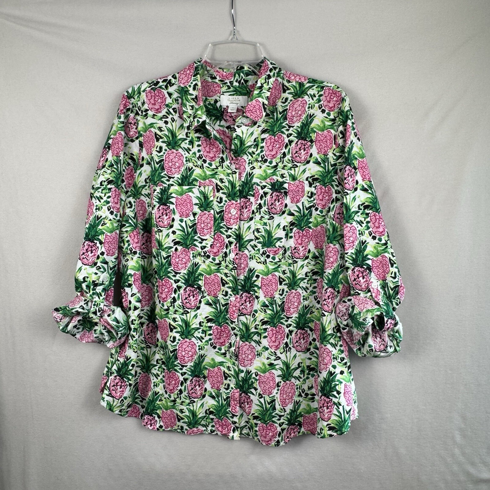 Charter Club Luxury Women's Sz XL Linen Shirt Pineapple Resort Vacation Tropics