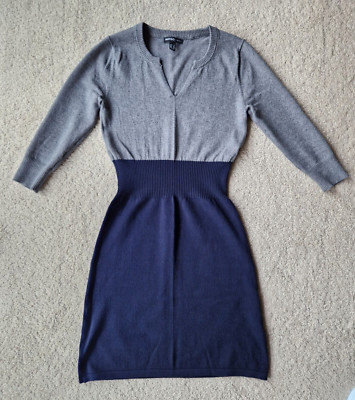 MANGO Basics Blue Grey 3/4 Sleeve Knitted Mini Dress EUR S (UK Size 8)