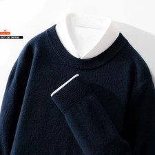 100 Wool Men'S round Neck Solid Color Loose Knit Cashmere Pullover for Business